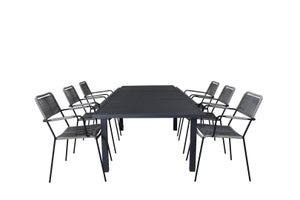 Marbella havesæt bord 100x160/240cm og 6 stole armlæn Lindos sort.