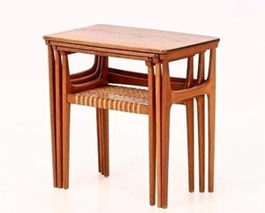 Nesting Tables with Cane Webbing by Erling Torvits | teak indskudsborde