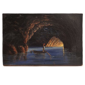 Ubekendt kunstner: Den Blå Grotte, Capri, malt med olie på t