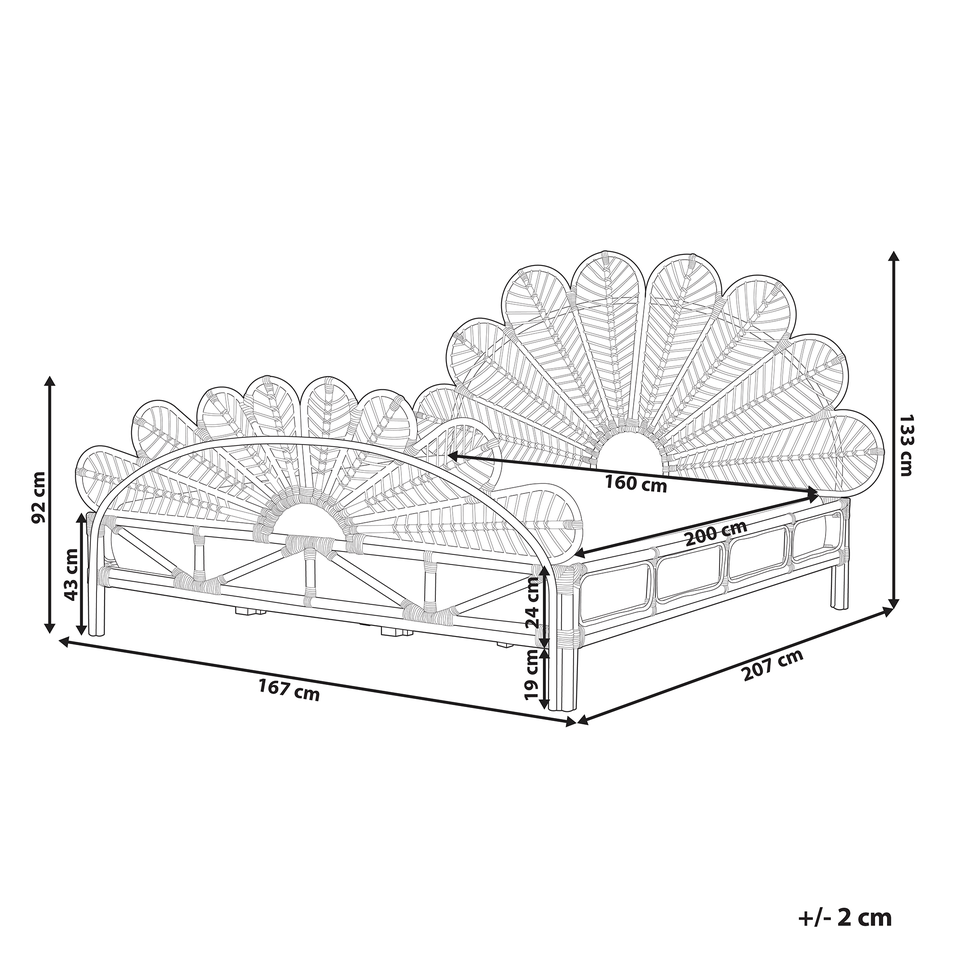 Dobbeltseng lyst rattan 160 x 200 cm FLORENTINE