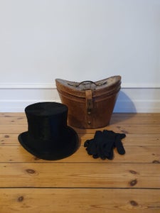 Gammel fransk hatteæske i brun læder