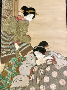 Two beauties and a cat - Unidentified ukiyo-e artist - Signed Isseitei Sekise...