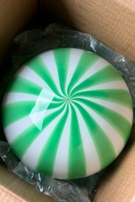 D:30 cm Murano candy pendel grøn/hvid vertikale...