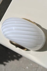 Sæt (2 stk) vintage Murano hvid swirl væglampe med messing 22x15 cm