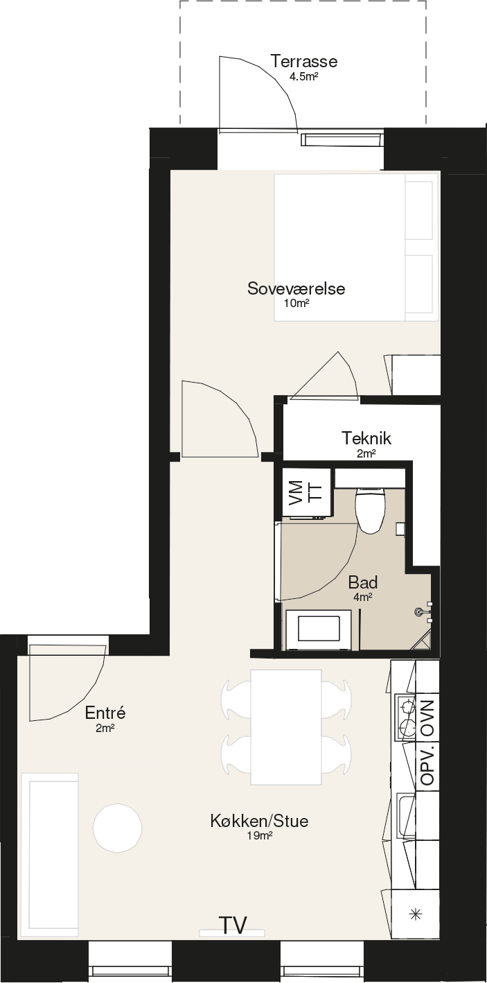 2 værelses lejlighed i Viborg 8800 på 55 kvm