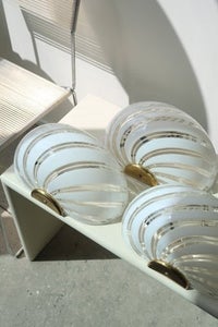 2x 30x19 cm stor vintage Murano væglampe i hvid swirl glas med messing 