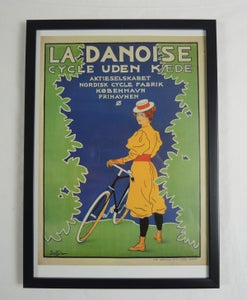 Poul Fischer. Offset af plakat - "LA DANOISE CYCLE UDEN KÆDE" 1896 med ramme.