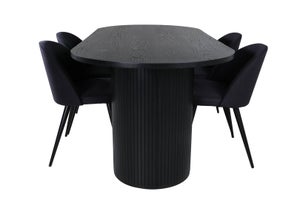 BiancaBL spisebordssæt spisebord sort og 4 Velvet stole sort.