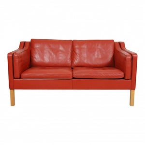 Børge Mogensen 2212 2.pers sofa i patineret rødt læder