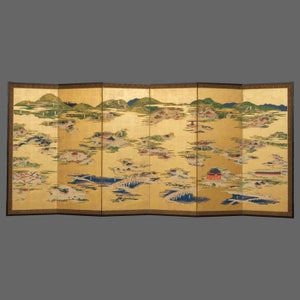 Byôbu 屏風 (foldeskærm) - Papir, lakeret træ, bladguldsølv - Japan - Sen Edo-pe...