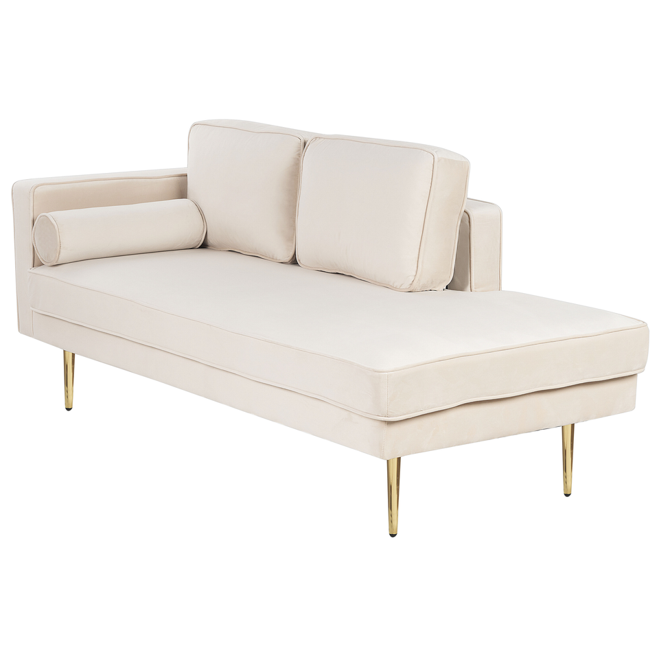 Chaiselong beige velour venstrevendt MIRAMAS