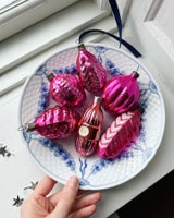 Vintage julekugler, store pink ornamenter, 6 st...