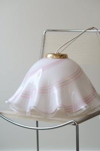 D:48 cm stor vintage Murano fazzoletto hvid lyserød swirl pendel lampe 