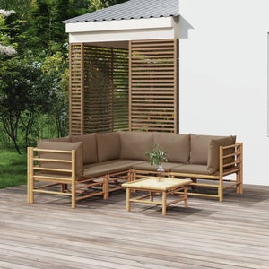vidaXL loungesæt til haven 6 dele med gråbrune hynder bambus