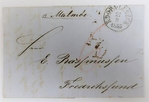 Portobrev fra Lübeck, 21.09.1855 til Frederikssund. Sendt me