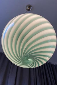 D:40 cm Murano rund grøn swirl lampe pendel med messing ophæng 