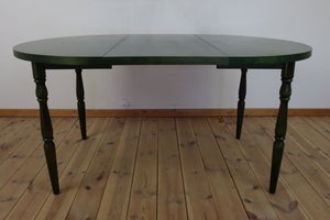 Vintage spisebord med fastmonteret tillægsplade i grønlig farve