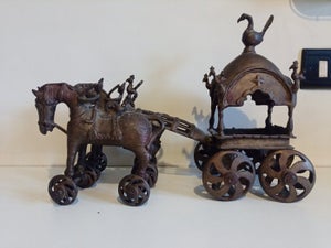 Bronzevogn med to heste og baldakin - 40 x 28 x 15 cm - Bronze - Indien - slu...