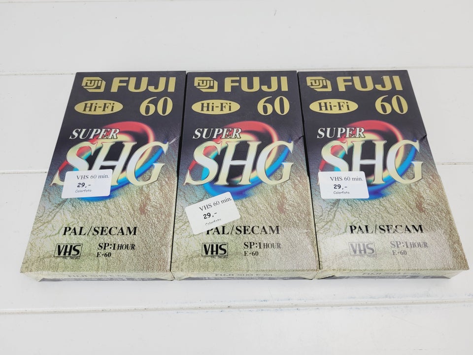 UBRUGTE 3 stk Fuji 60 VHS Videobånd