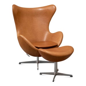 Arne Jacobsen Ægget Vacona Cognac Anilin med skammel