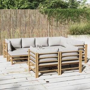 vidaXL loungesæt til haven 10 dele med lysegrå hynder bambus