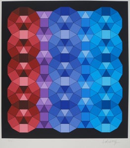Victor Vasarely (1906-1997) - Composition cinétique en rouge, noir et violet