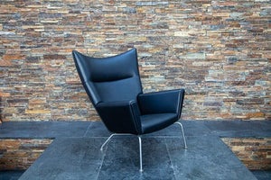 Hans J. Wegner Wing Chair, ompolstret i Classic Sort Læder!