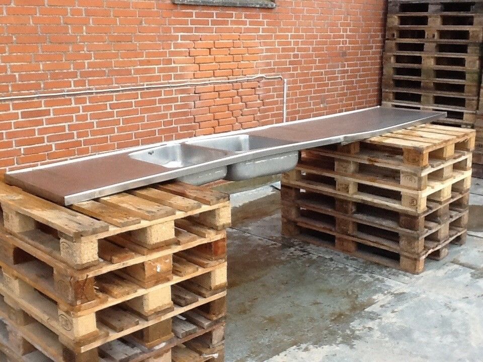 Køkkenbord rustfri dobbelt vask - L 334 x B 65 cm