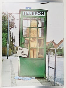 ⭐️-  Out of Order : Nøgen Kvinde i Telefonboks - Original Vintage 1973 Plakat