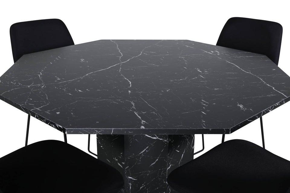 Marbs spisebordssæt spisebord sort marmor dekor...