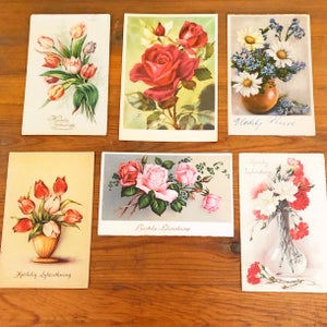 6 vintage postkort med blomster. Samlet pris