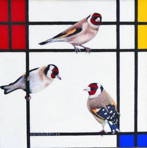 Jos Verheugen - Free after Mondrian, with goldfinches (M946)