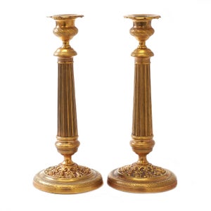 Et par senempire bronze lysestager. Frankrig ca. år 1840-60.