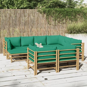 vidaXL loungesæt til haven 10 dele med grønne hynder bambus