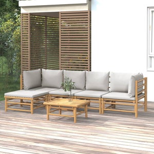 vidaXL loungesæt til haven 6 dele med lysegrå hynder bambus