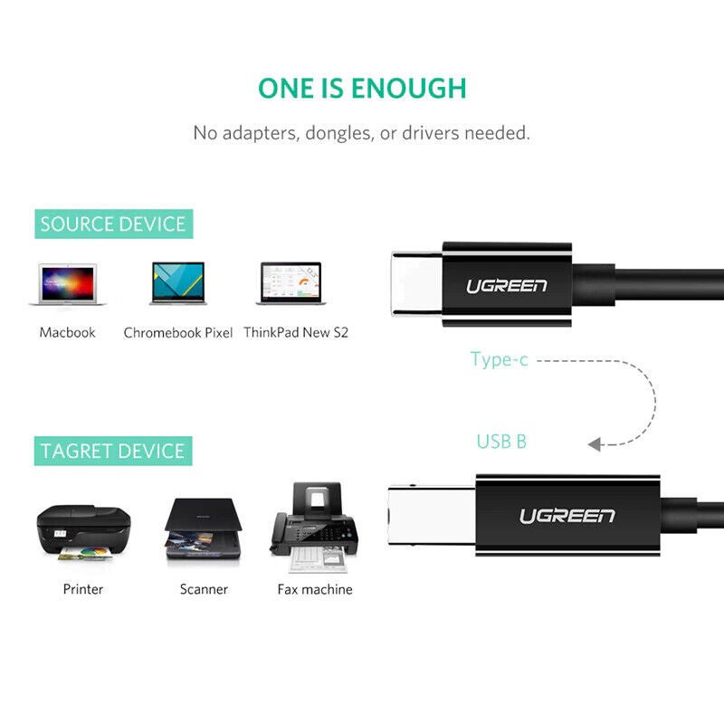 USB Type C til USB Type B 2.0 Kabel Printer Scan...