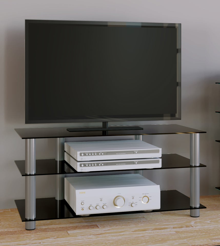 Netasa TV-Møbel med 3 glashylder, sølvfarvet, so...
