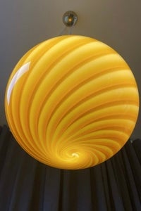 Stor Murano rund orange rav swirl lampe pendel med messing ophæng D:40 cm