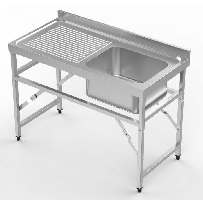 Stålbord med vask – foldebar – 120x60x91 cm