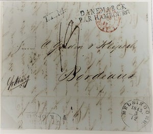 Brev sendt fra Helsingør 05.12.1843 via Hamburg til Bordeaux