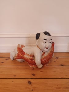 Kinesisk vintage figur, Dreng med fisk