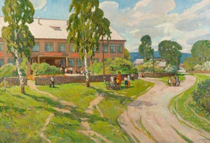 Viktor Davydovich Elbert (1927-2006) - Paesaggio con la scuola