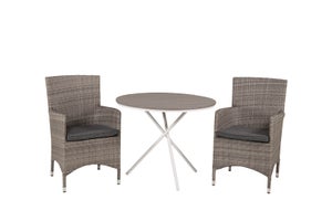 Parma havesæt bord Ø90cm og 2 stole Malin grå, gråhvid.