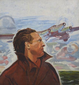 Ecole Française (1940-1950) - Jean Mermoz et son avion L'Arc-en-ciel