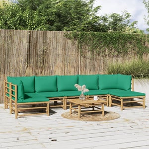 vidaXL loungesæt til haven 8 dele med grønne hynder bambus