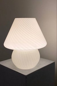H:26,5 cm Vintage Murano hvid mushroom bordlampe 