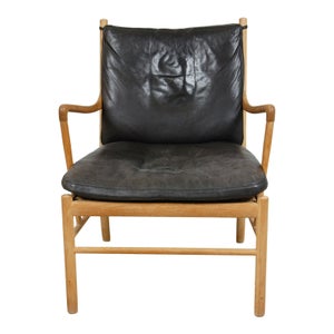 Ole Wanscher Colonial Chair af egetræ og sort anilin læder
