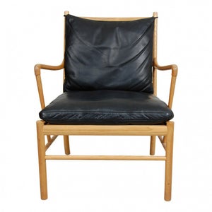 Ole Wanscher Colonial Chair af egetræ og sort læder