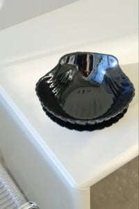 L:15 cm (sæt) Vintage Murano sort muslingeskål med underskål 