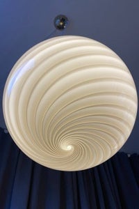 D:40 cm Murano rund grå brun swirl lampe pendel med messing ophæng 